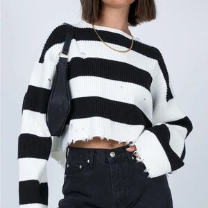Princess Polly London Bridge Sweater Monochrome Striped Knit Top